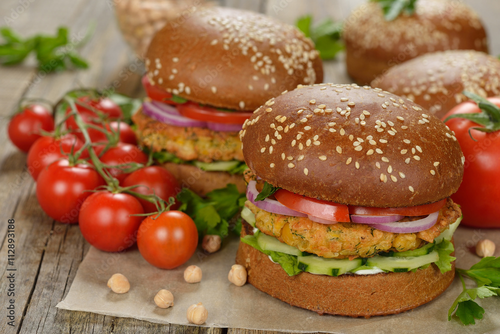 Healthy fast food, veggie burger Healthy fast food, veggie burger