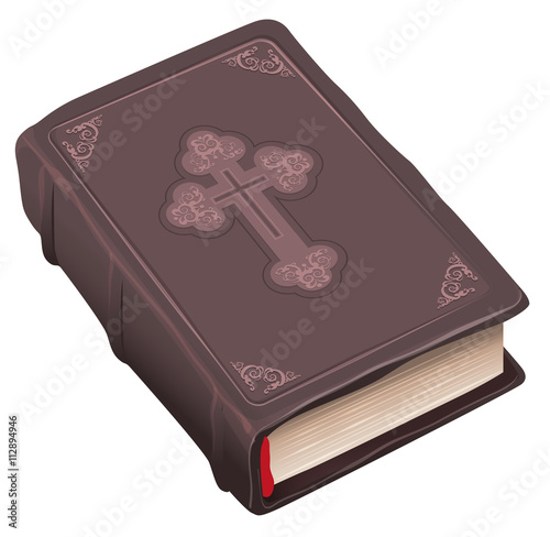 Closed old bible book in brown cover