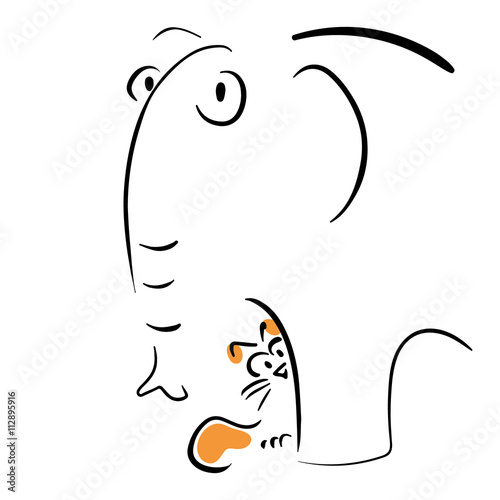 Cat hiding behind an elephant