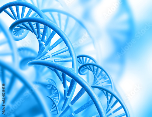 3d render of  DNA structure on blue background .