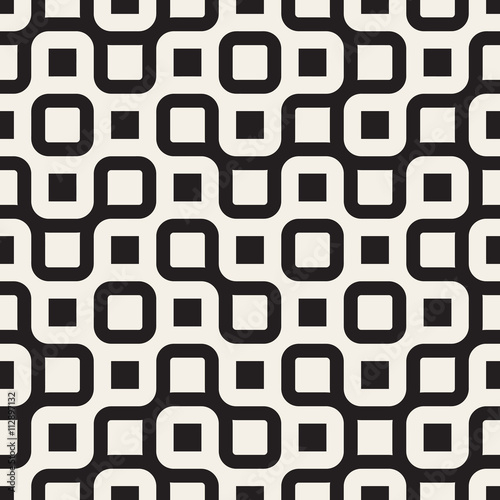 Vector Seamless Black And White Irregular Wavy Lines Geometric Pattern