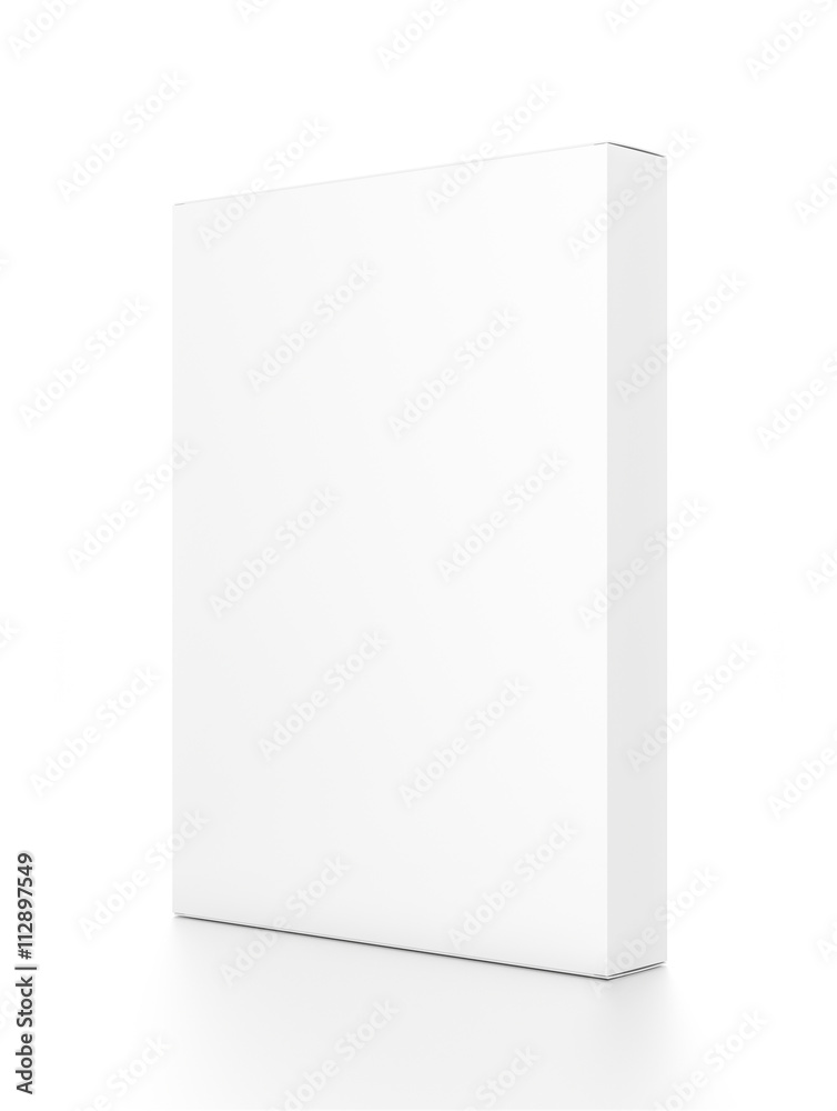 White thin vertical rectangle blank box from side angle. 3D illustration isolated on white background.