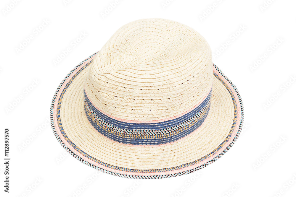 Woven hat woman isolated on white blackground Woven hat woman isolated on white blackground