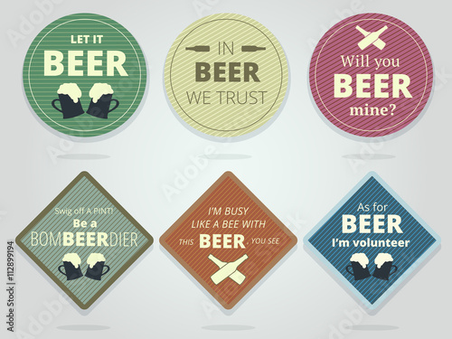 Set Of Colored Round and Square Ready Beer Coasters and Mats