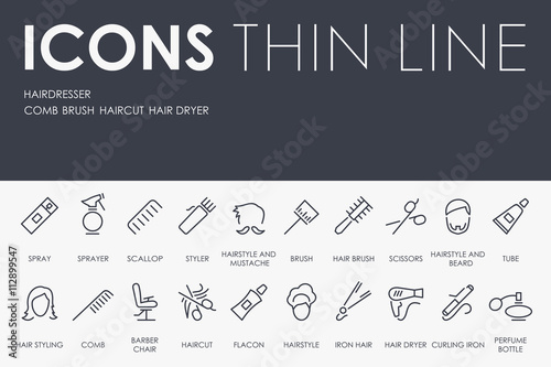 Hairdresser Thin Line Icons