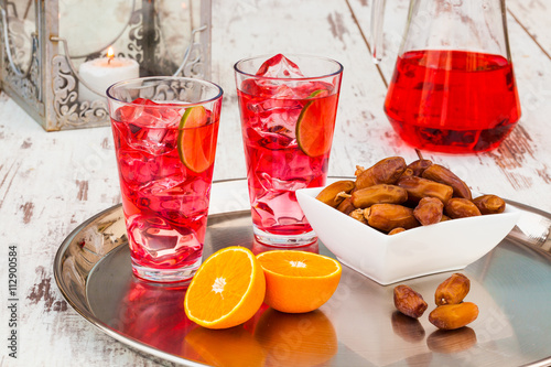 Rooh Afza syrup and dates photo