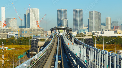 Cityscape from Yurikamome monorail in Odaiba, Tokyo photo