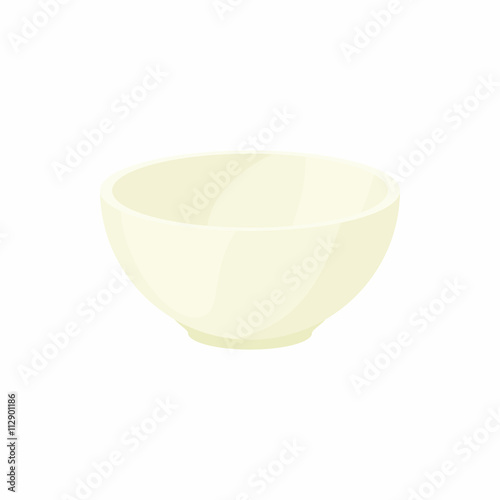 Empty white bowl icon, cartoon style