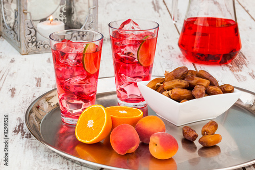 Rooh Afza syrup and dates photo