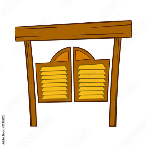 Doors in western saloon icon, cartoon style