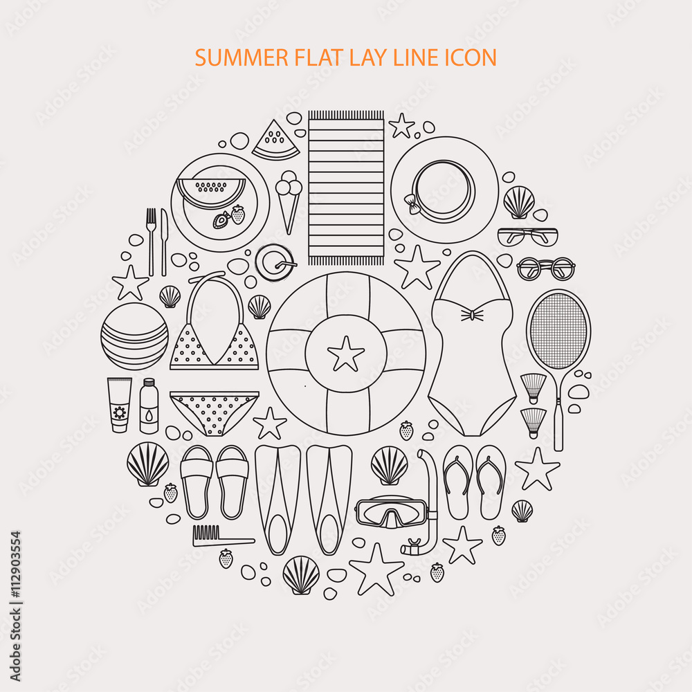Summertime flat lay line infographics