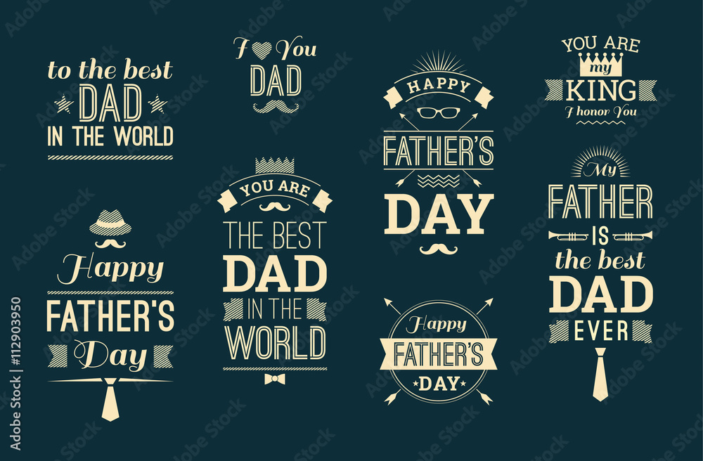 Happy Father's Day Design Collection In Retro Style.