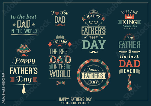 Happy Father's Day Design Collection In Retro Style.