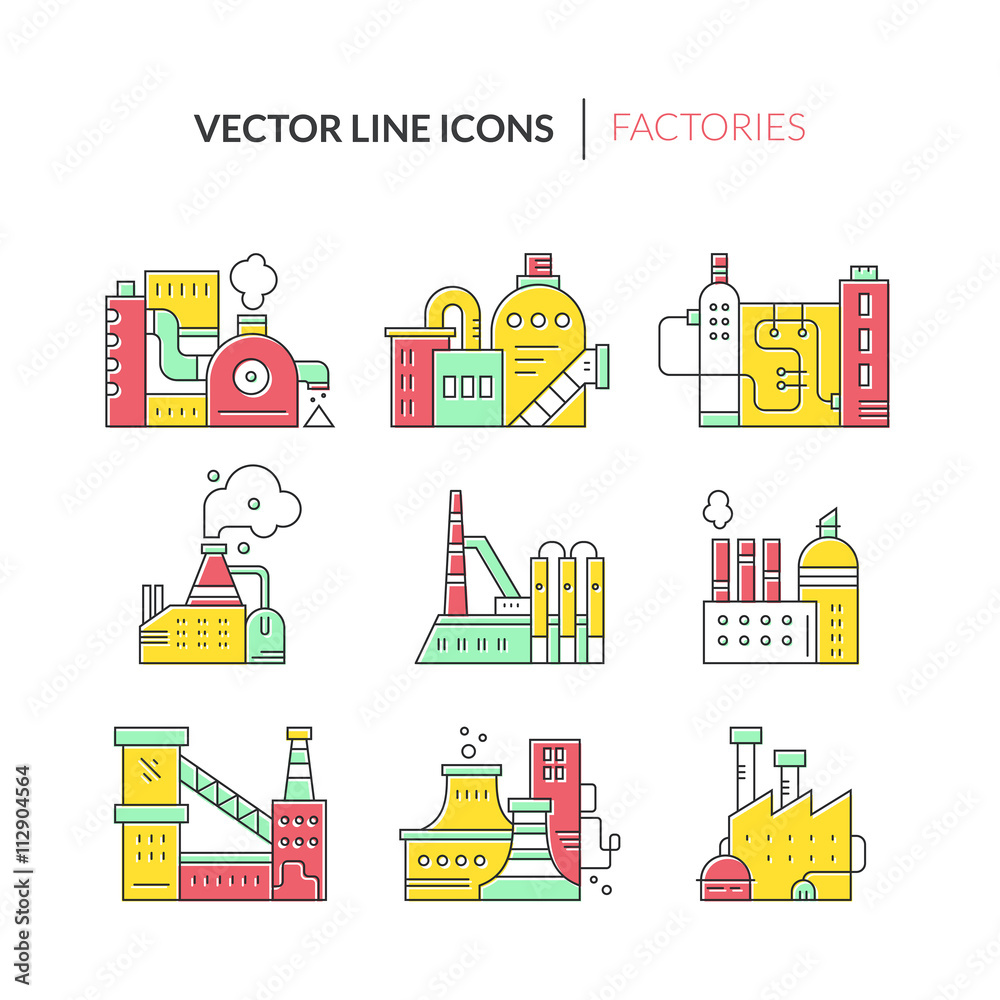 Fototapeta premium Factory Line Icons