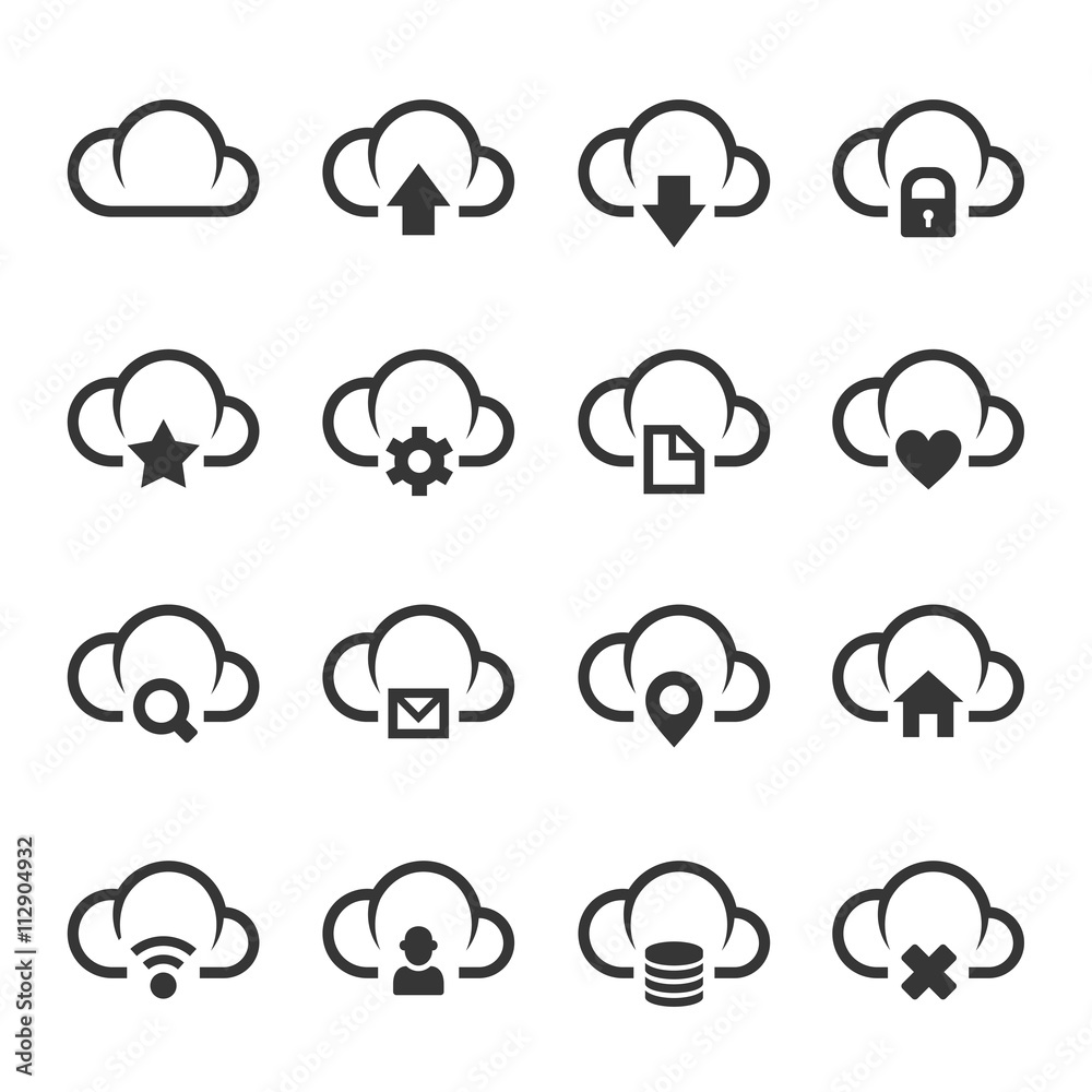 Data Cloud with Different Signs Icon Set. Vector Data Cloud with Different Signs Icon Set. Vector