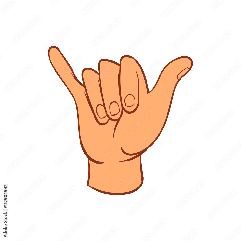 Hang loose hand gesture icon, cartoon style Hang loose hand gesture icon, cartoon style