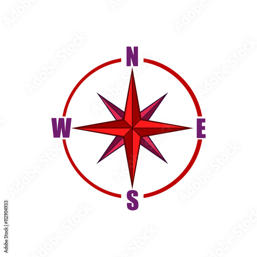 Red compass rose icon, cartoon style