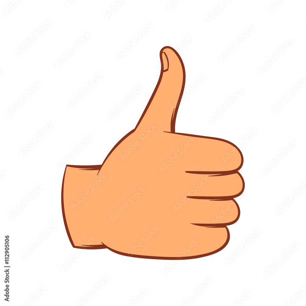 Thumb up gesture icon, cartoon style