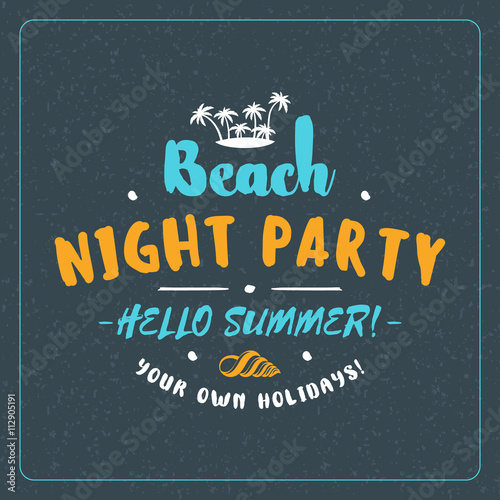 Vintage Hipster Summer Holidays Label or Badge. Beach Party. Vector Design Element on Dark Background