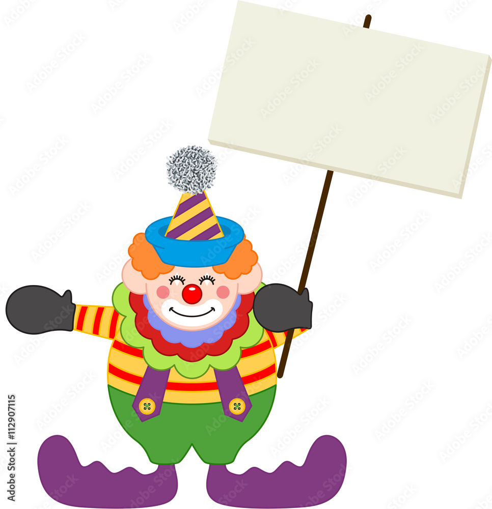 Happy clown holding blank signboard
Happy clown holding blank signboard
