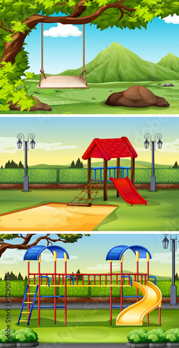 Three scenes of park and playground