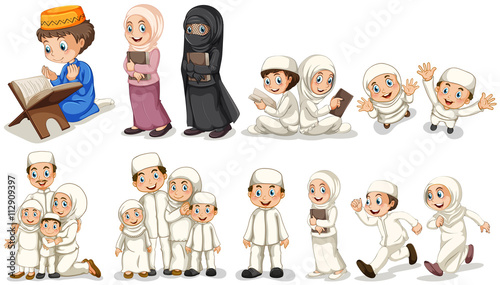 Muslim people in different actions