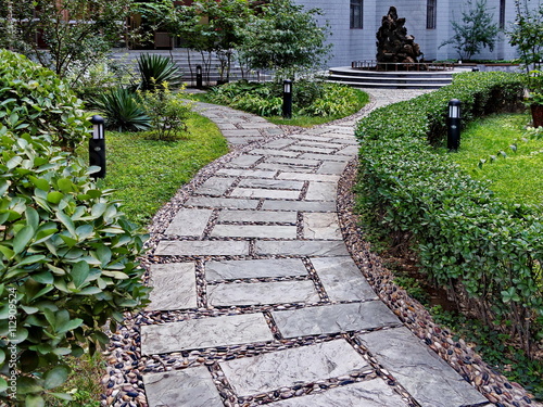 the stone path in the garden