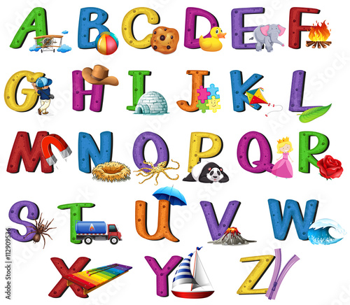 Font design A to Z with pictures