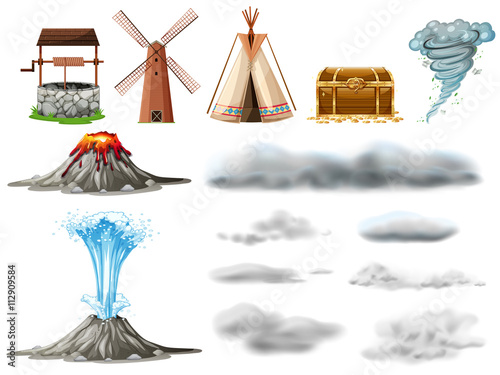 Different types of objects and clouds