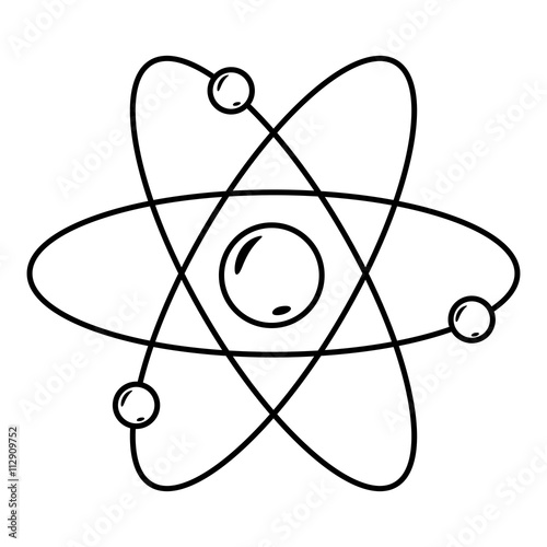 Atom with nucleus and electrons. Line icon of atom structure. Vector Illustration