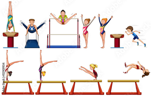 Different types of gymnastics with equipments