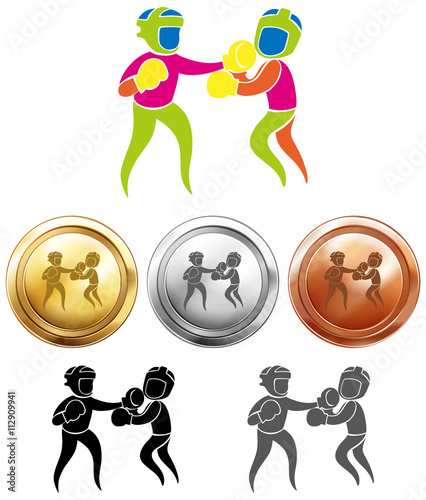 Sport icon design for boxing and medals