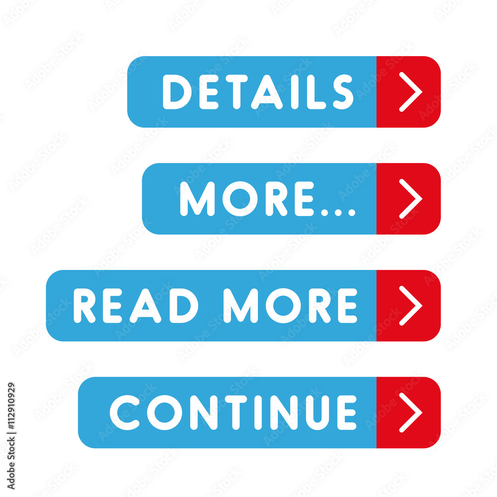 Call to action button set - Details, More, Read more, Continue Call to action button set - Details, More, Read more, Continue