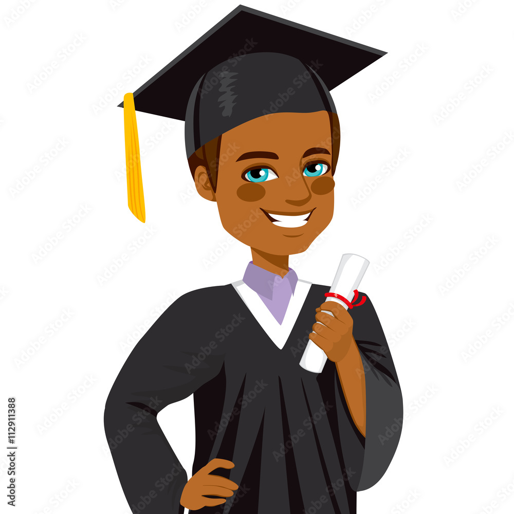 African american boy student smiling on graduation day holding diploma ...