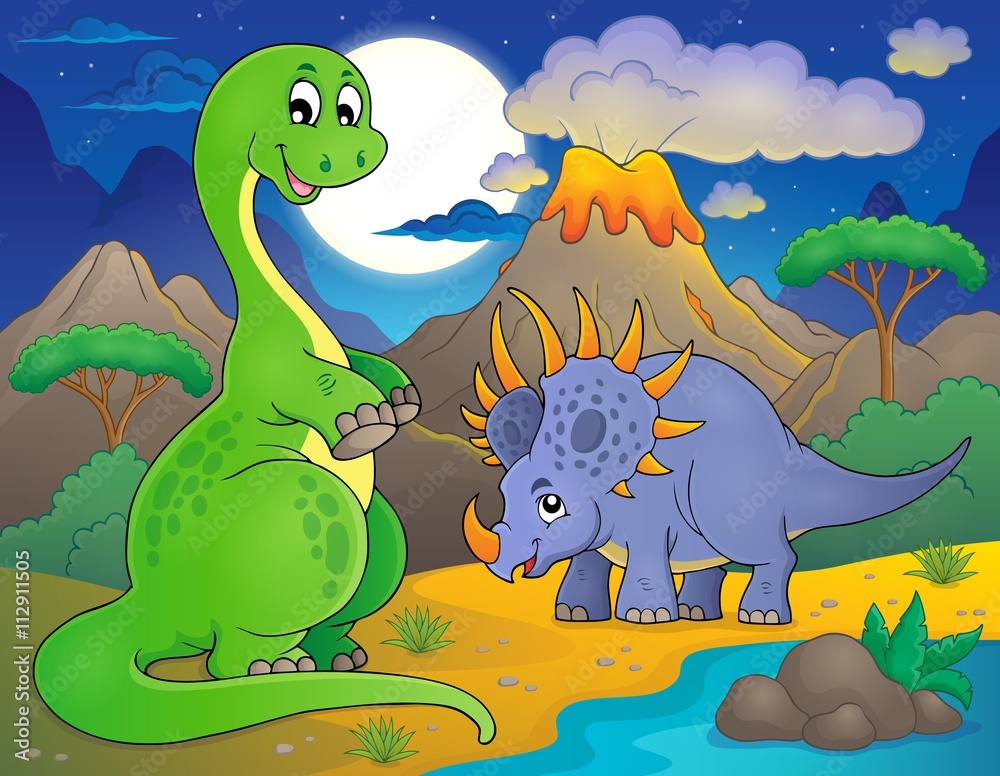 Night landscape with dinosaur theme 7