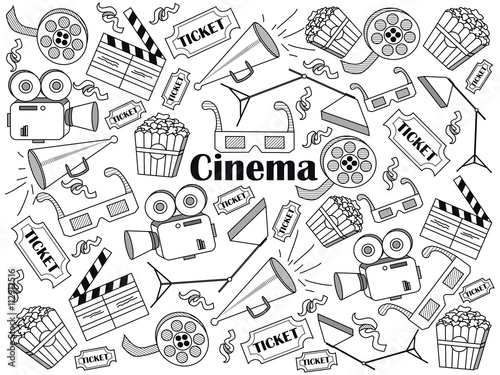 Cinema colorless set vector illustration