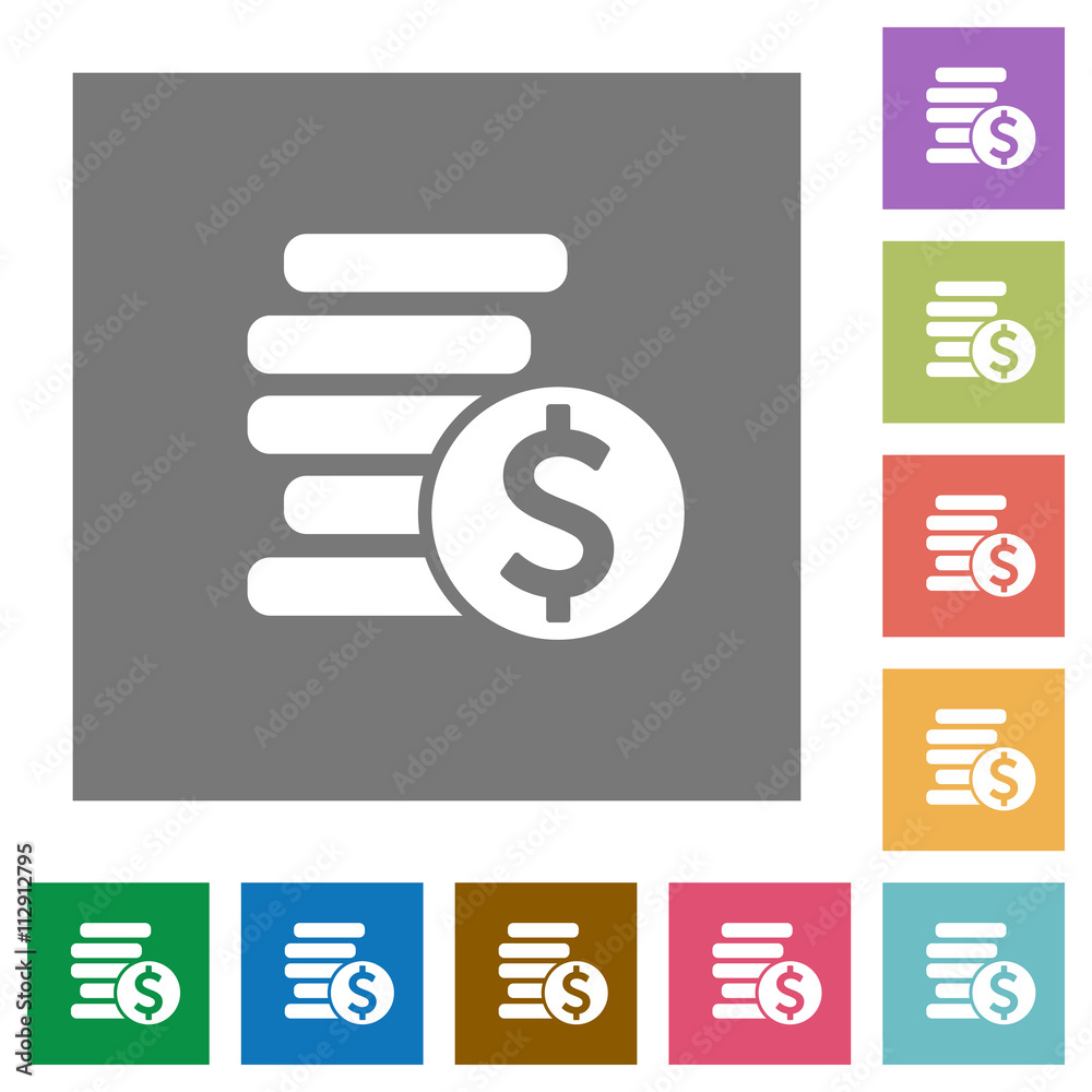 Dollar coins square flat icons Dollar coins square flat icons