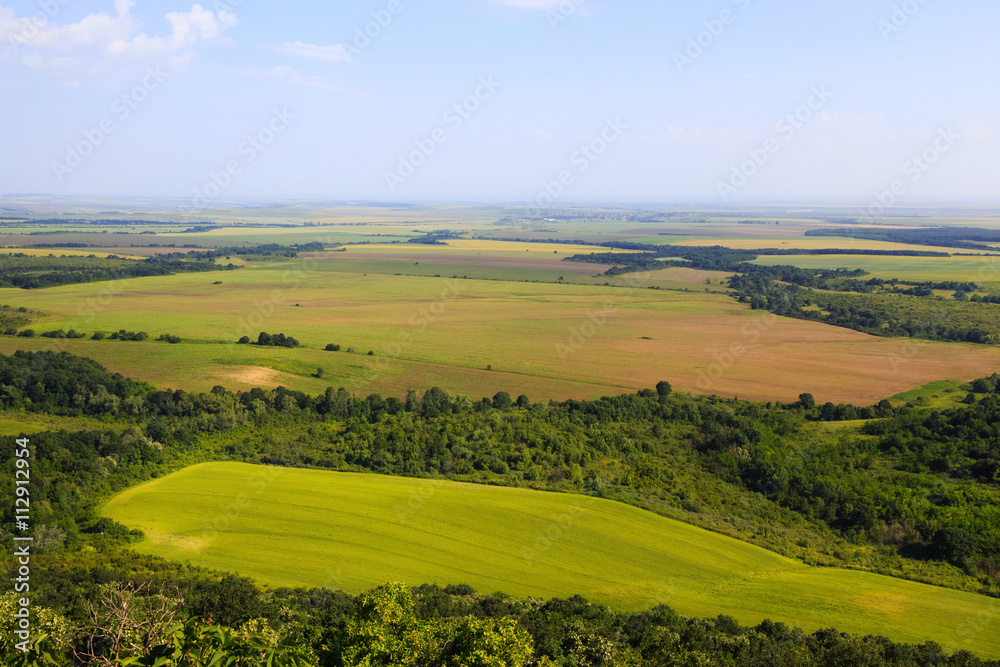 Flat open landscape with agricultural fields