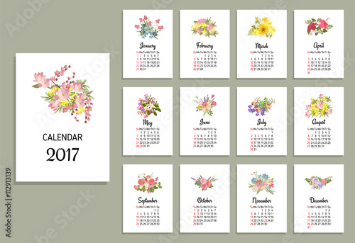 Vector illustration of floral calendar 2017