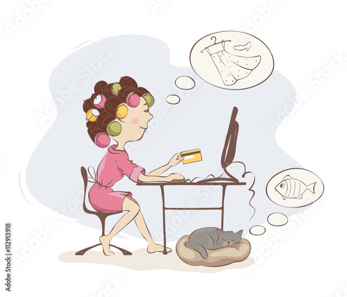 Internet shopping/Young woman makes a purchase over the Internet at home
