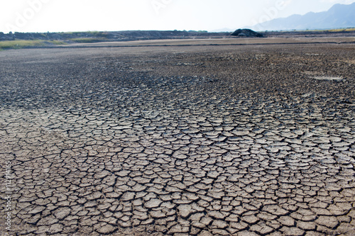 global warming,cracked ground view with horizon line
