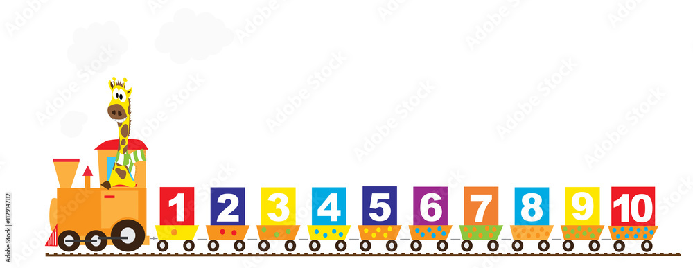 math train for children with giraffe and numbers 1-10