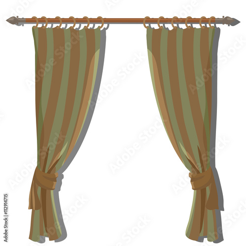 Green striped kitchen curtains on the ledge