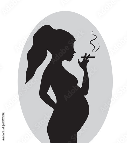 Pregnant woman with a cigarette. Pregnant smokers. Vector illustration