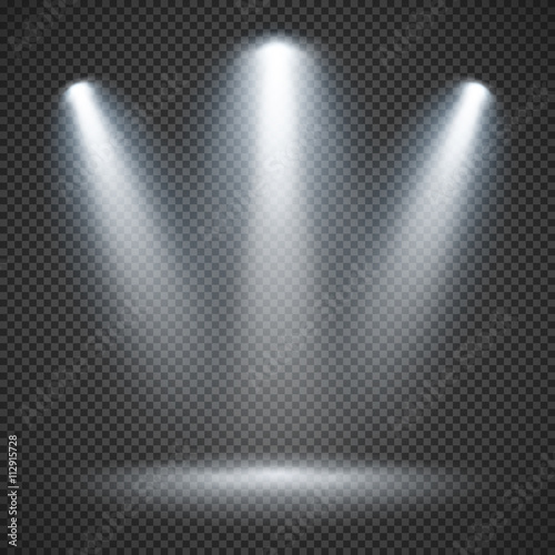 Scene illumination effects on checkered transparent background with bright lighting of spotlights