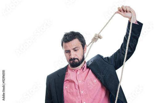 Portrait of a businessman with a gallows in his hand