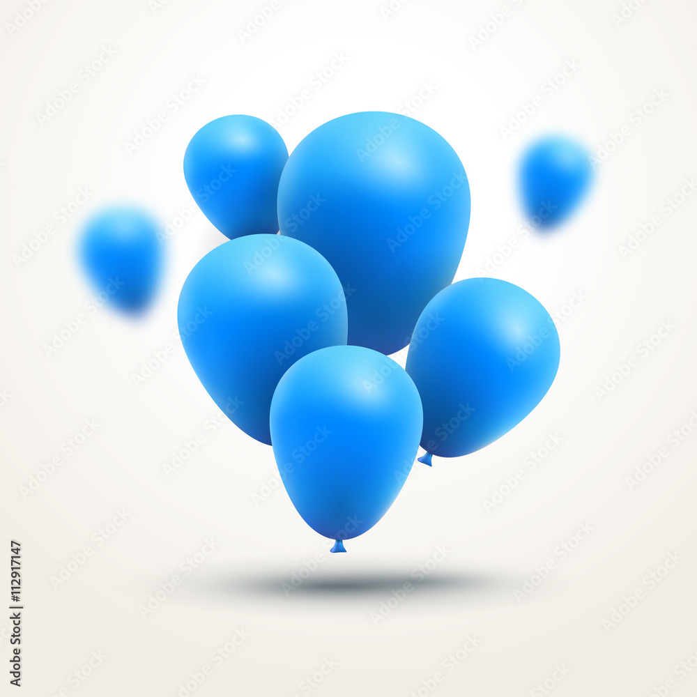 Festive blue Balloons realistic. Vector composition of bunch blue baloons 