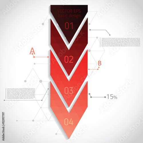 Abstract geometric composition with red triangles. Business card, flyer, correspondence letter. Corporate Identity, Advertising printing. Vector illustration