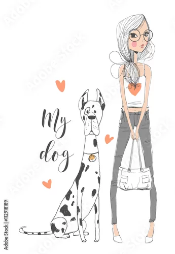Naklejka na ścianę śliczna dziewczyna z psem