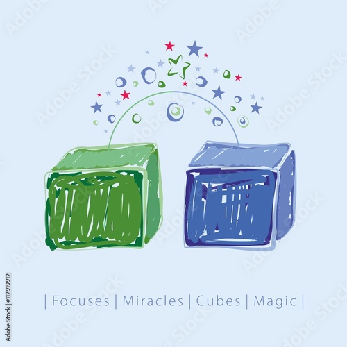 Tricks - magic cubes. This is an illustration of a series of pictures of the tricks and miracles.
